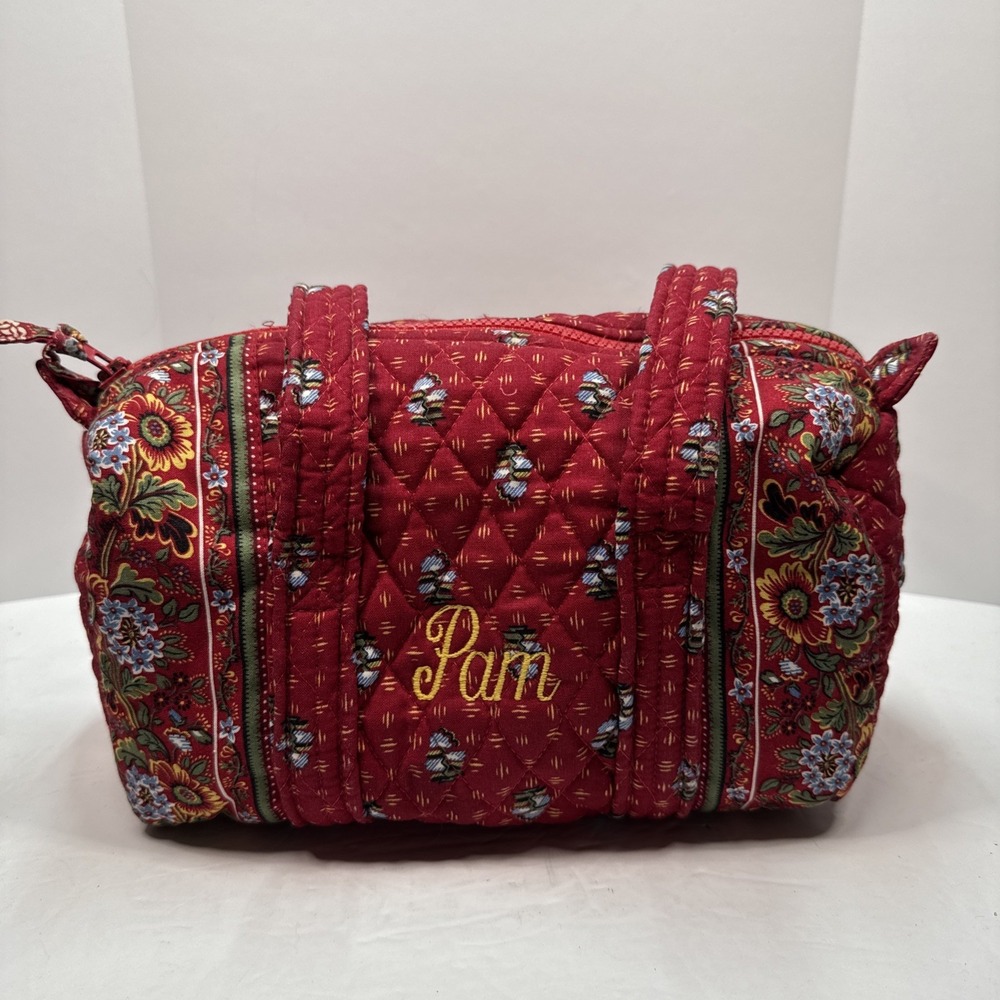 Vintage Vera Bradley Provincial Red Small Duffle Roll Shoulder Bag 10"×6" *READ*